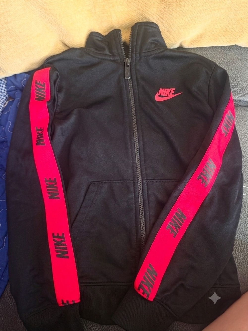 Nike Black Zip-Up Track Jacket with Red  Logo Taping